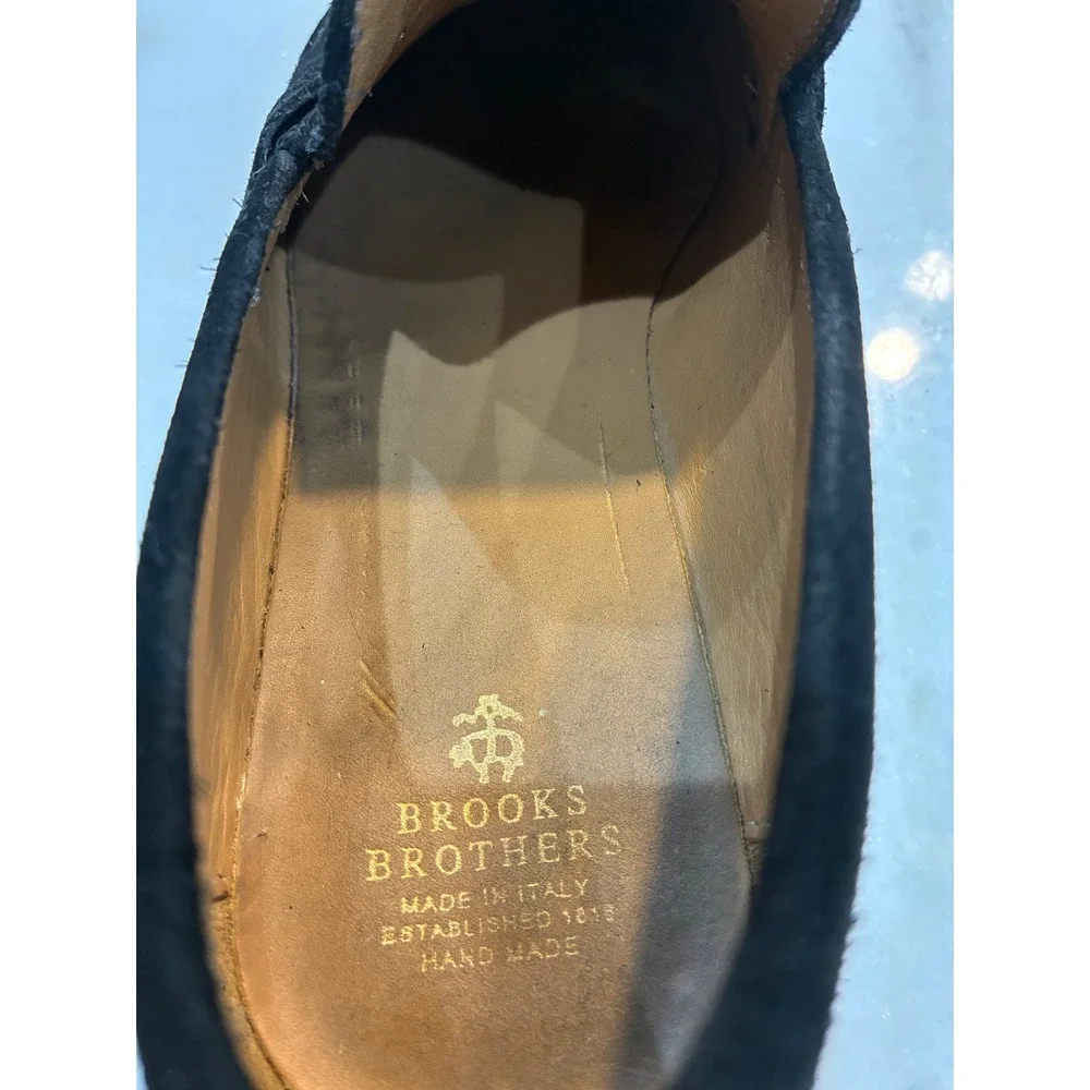 Brooks Brothers Mens Black Suede Penny Loafers Italy Made Vera Gomma Sole